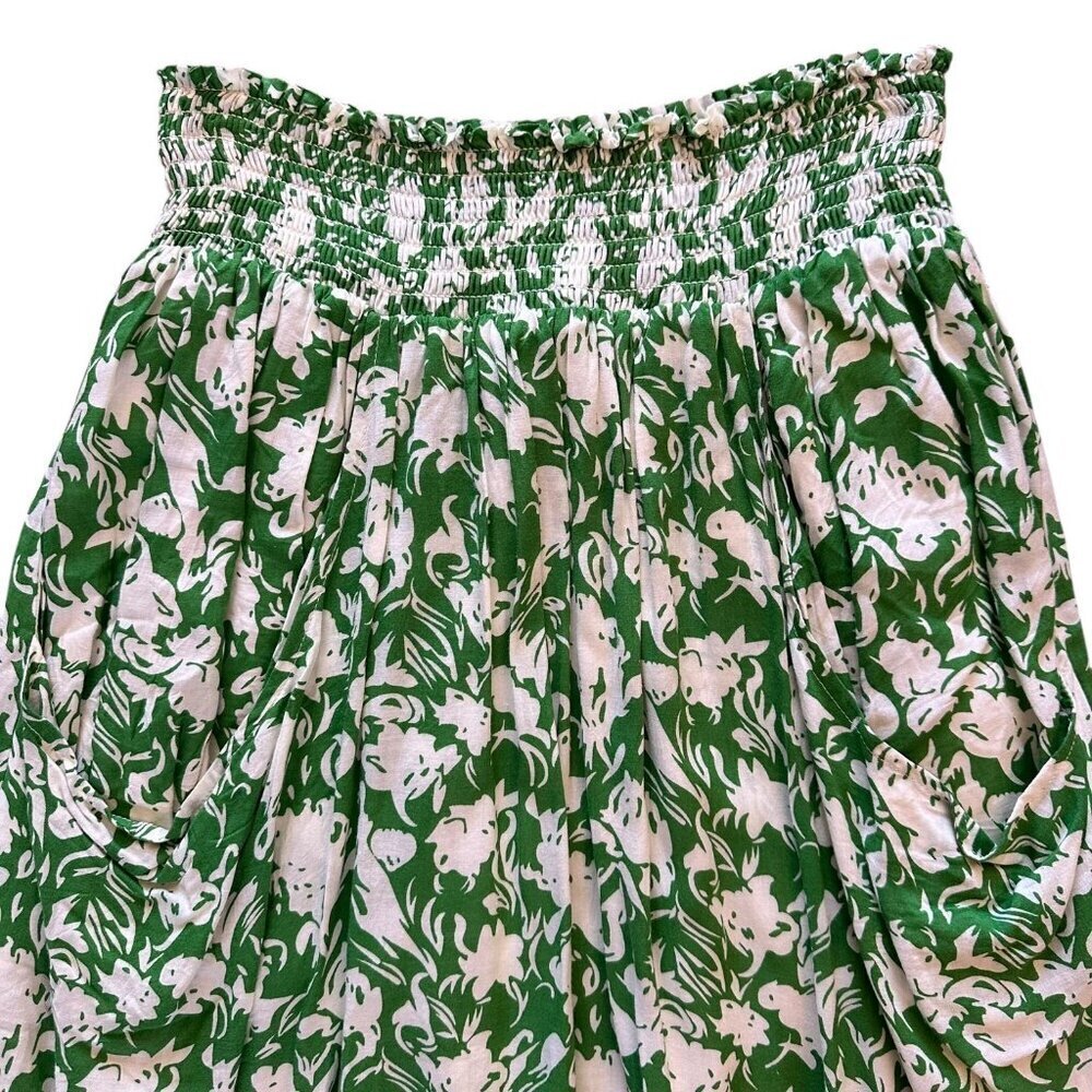 Porridge Green & Ivory Floral Smocked Midi Skirt Size Small - Picture 3 of 6
